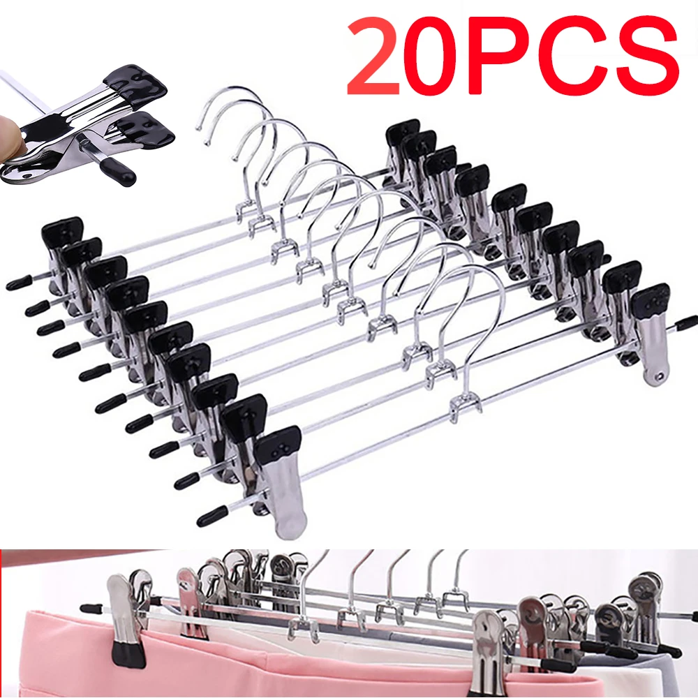 20pcs/10pcs Dress Hanger Stainless Steel Trousers Clips Non-Slip Skirts Clothes Hanger Pant Rack Wardrobe Hanger Pants Tong