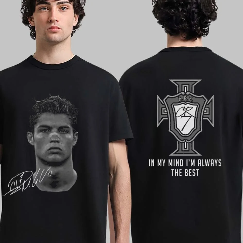 Summer Cristiano Ronaldo Head Print T-shirt Romagni Signature Trend Print Cotton T-shirt Romagni CR7 Vintage Football T-shirt