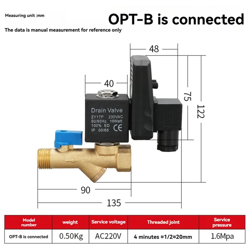 A01V-خزان الهواء استنزاف تبريد ضاغط الهواء مجففات مرشح التأمين المزدوج OPT-B-AC220V (قطعة واحدة)