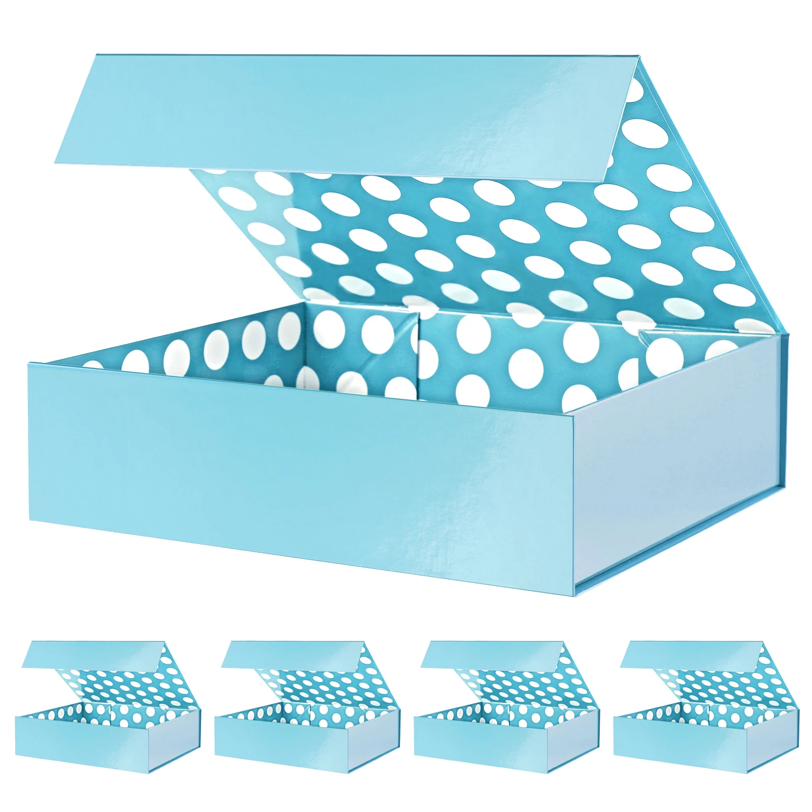 Baby Blue Gift Boxes with Lids Magnetic Gift Boxes for Clothes, Shirt Gift Boxes (Glossy Metallic Baby Blue, Dot Design Inside)