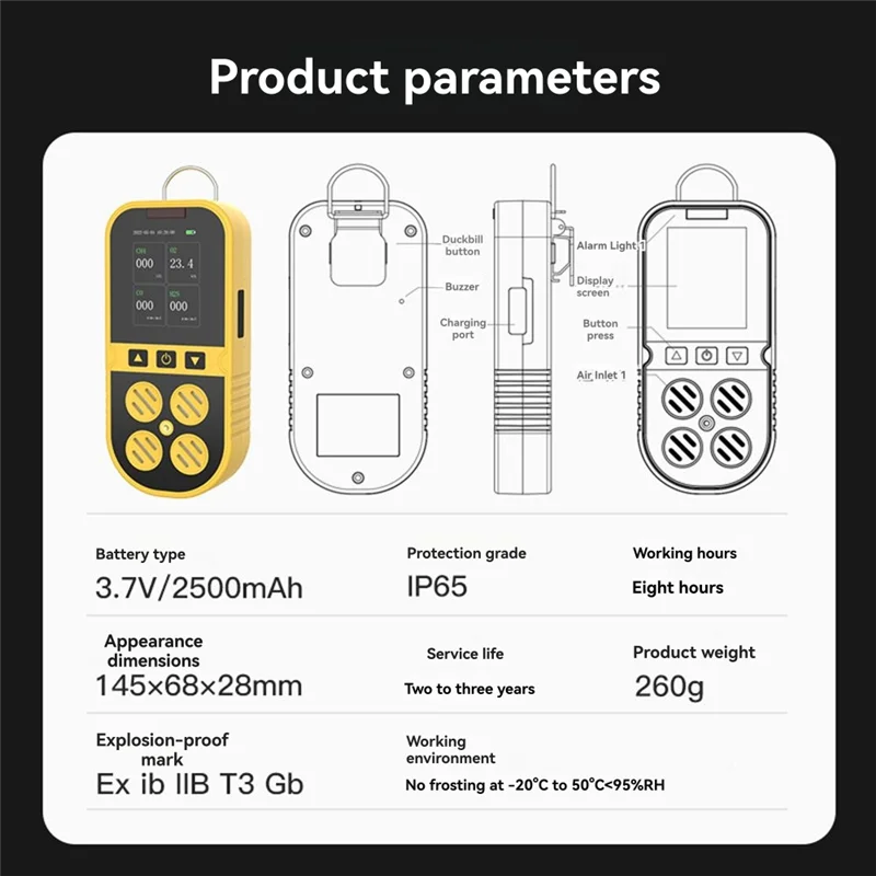 【НОВИНКА】детектор газа 4-в-1 с датчиками для угарного газа, кислорода и токсичных газов, портативная сигнализация для безопасности