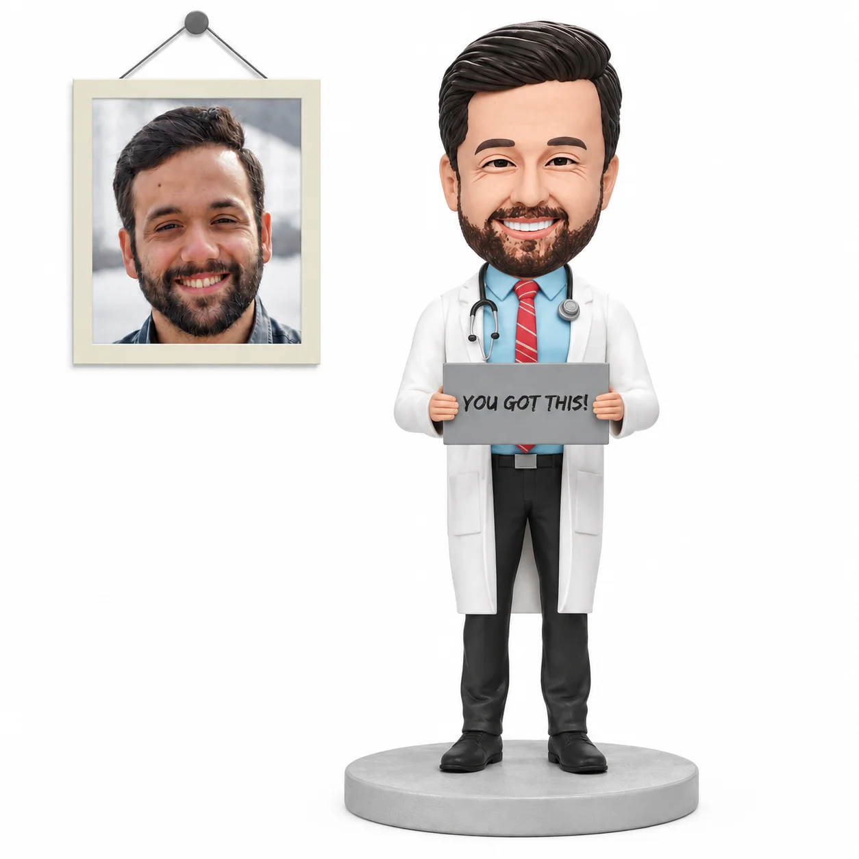 Personalized Doctor Bobblehead with Sign, Physician Thank You Gift