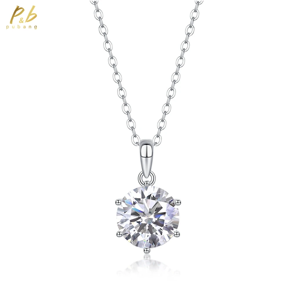 

PuBang Fine Jewelry Настоящее серебро 925 пробы 3EX VVS1 D Цвет Круглая огранка 6 зубцов 1-3 CT Муассанит Бриллианты Драгоценные камни Кулон Ожерелье