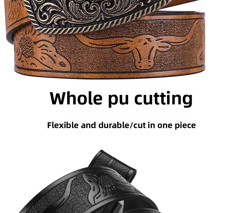 Vintage-Stil PU-Leder Western Cowboy-Gürtel mit klassischer Buchstabenschnalle – 3,8 cm breit, langlebig und stilvoll mit Retro-Blumenmuster – Detail 3