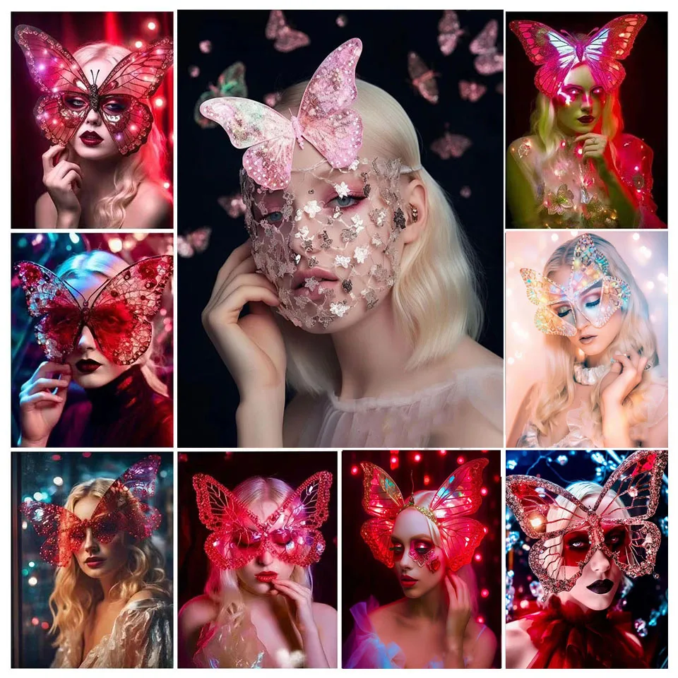 5d Diamond Painting Fantasy Red Butterfly Mask Woman DIY Full Drill Embroidery Portrait Mosaic Rhinestone Cross Stitch Y900