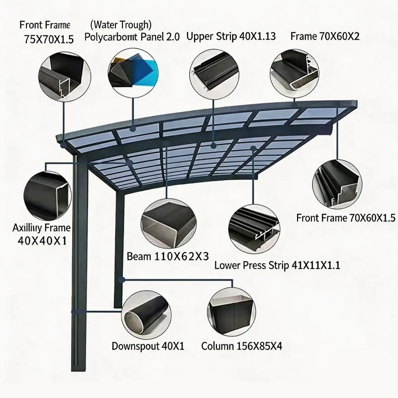 Aluminum Alloy Carport Rain Shelter Villa Garage Courtyard Parking Canopy Outdoor Vehicle Cover Custom Manufacturing Solution