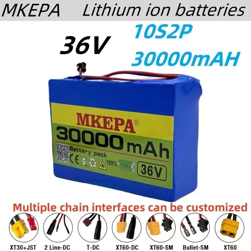 10S2P, 36V lithium battery, 30000mAH, 500W, 1000W high-power high capacity, BMS, 18650 lithium battery pack,+epoxy board