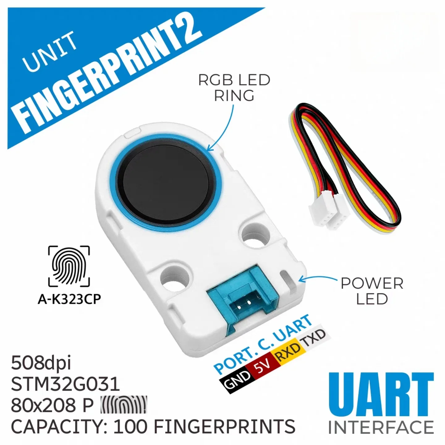Official M5Stack Unit Fingerprint2 Fingerprint Recognition Sensor Module UART Communication Interface