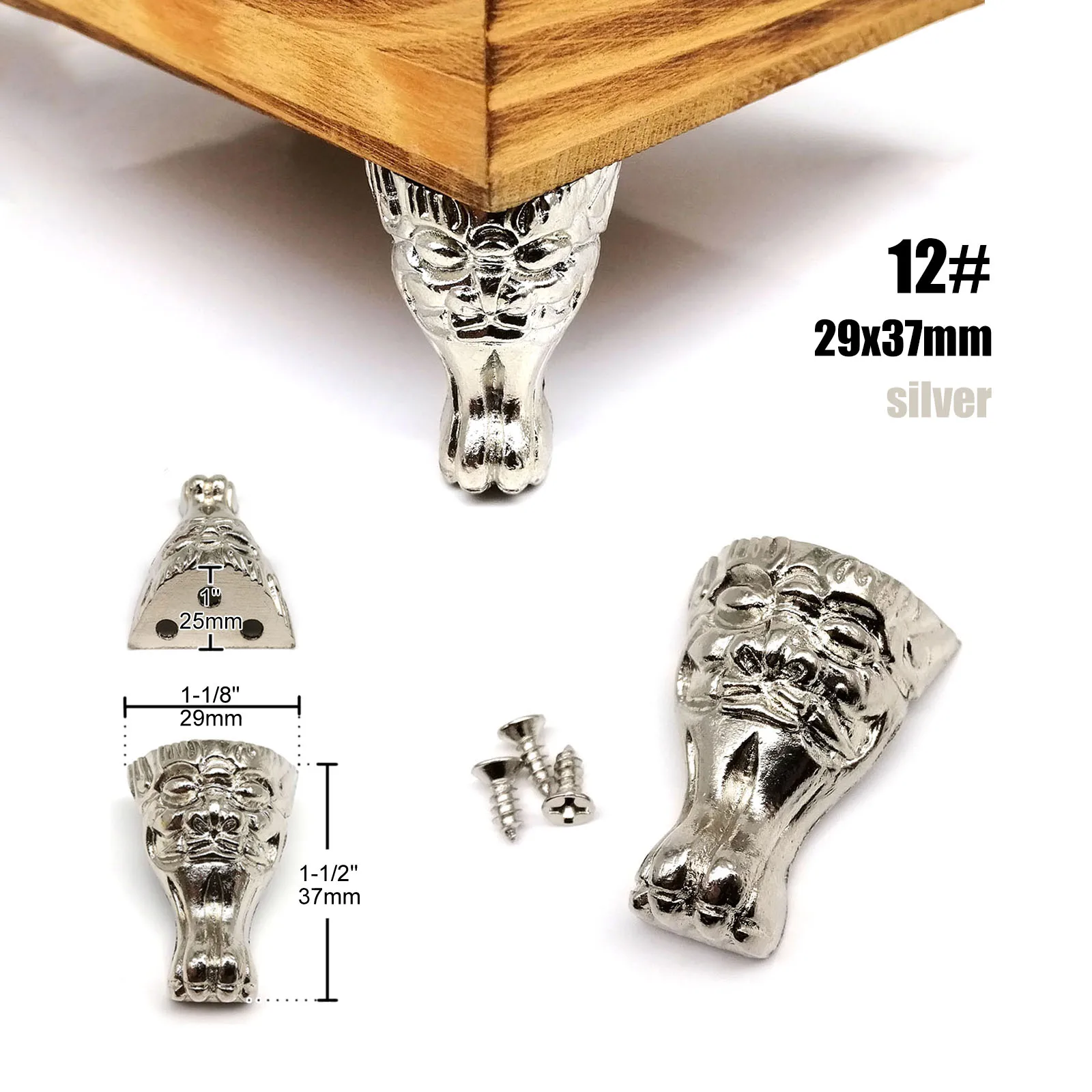 HZYUEGOU 4 Stück Schmuckkisten aus Holz, Geschenkbox, Weinbehälter, dekorative Füße, Eckenschutz, Stützhalterung, Gold, Silber, Bronze – Detail 12