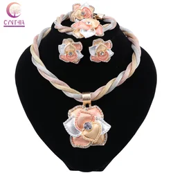 CYNTHIA Fashion Elegant Flower Pendant Necklace Jewelry Sets Luxury Crystal Dubai Bride Wedding Gold Color Jewelry Accessories