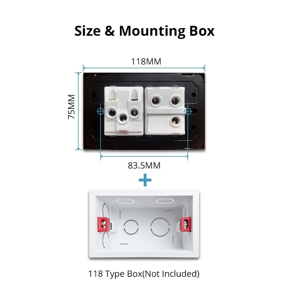 Italian Chile EU German Socket Wallpad Luxury Tempered Glass Panel Electric Wall Power Socket Electrical 16A AC 110-250V