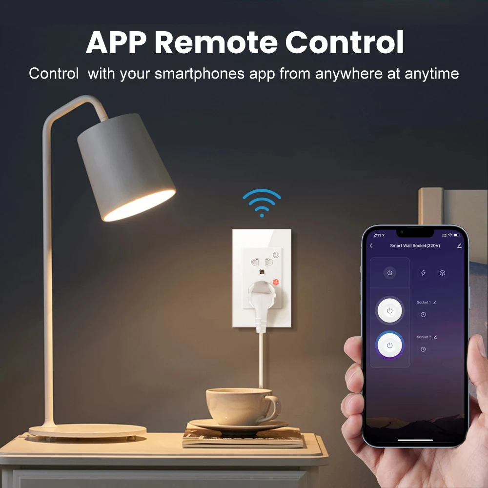 MIUCDA Tuya WiFi Smart Wall Socket con Power Monitor, 16A US Smart Home WiFi Power Plug Smart Outlet funziona per Alexa Google Home