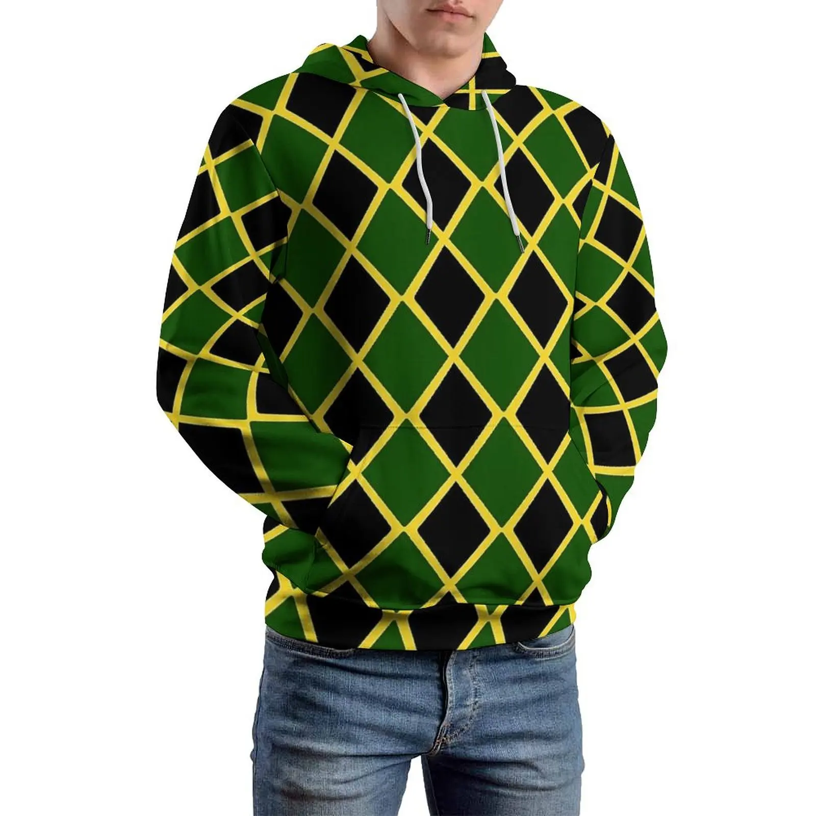 Bandeira jamaicana casual hoodies verde e amarelo y2k gráfico solto hoodie inverno manga longa harajuku roupas de grandes dimensões