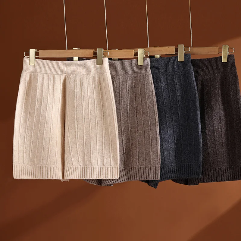 ADDONEE Women 100% Wool Knitted Short Pants Autumn Winter Thick Soft Warm Knitwear Wool Short Trousers New Fashion