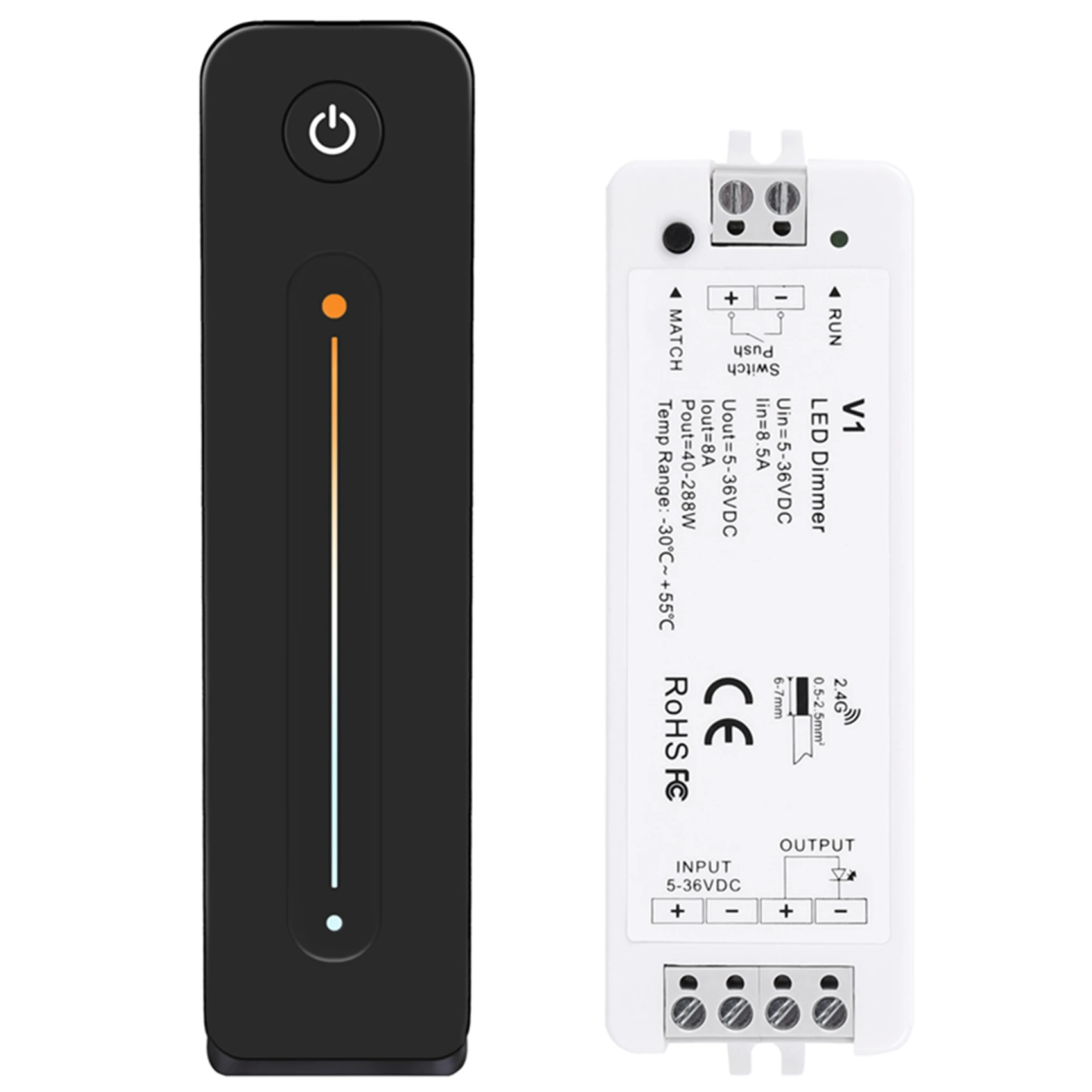 A7THK-LED Dimmer 12V 5V 24V 36V 8A PWM Wireless RF Switch With 2.4G Brightness Adjustment Contact Remote For Led Single Color St