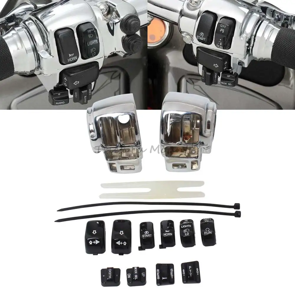 

Motorcycle Chrome Switch Housing Cover & 10 Switch Caps Kit For Harley Touring FLHTCU FLHTK FLTR FLTRU FLHRC Moto Accessories