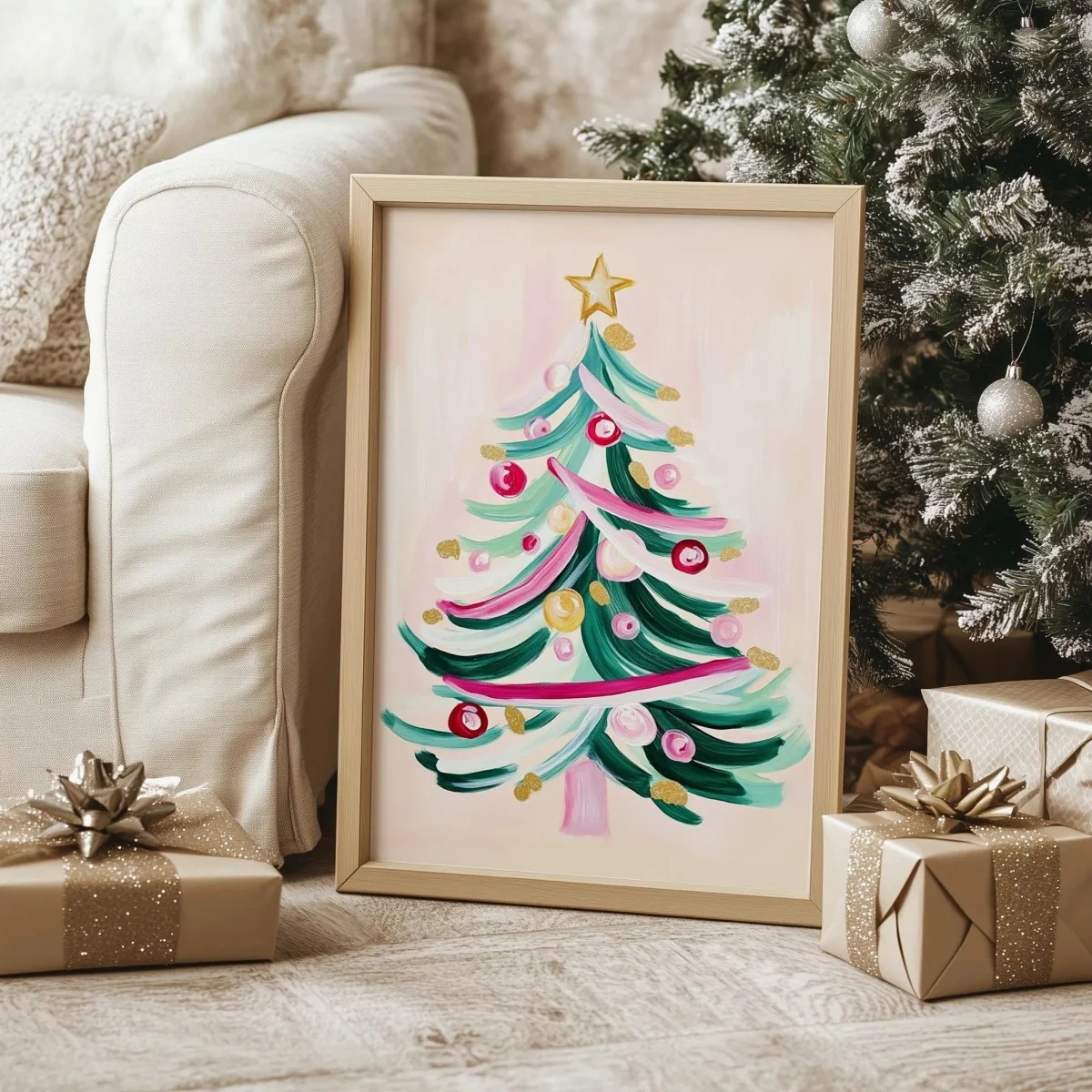 3pcs/set Christmas Tree Candy Cane Canvas Print Poster Pink Xmas Modern Minimalism Art Prints Bedroom Wall Art Home Decor Poster