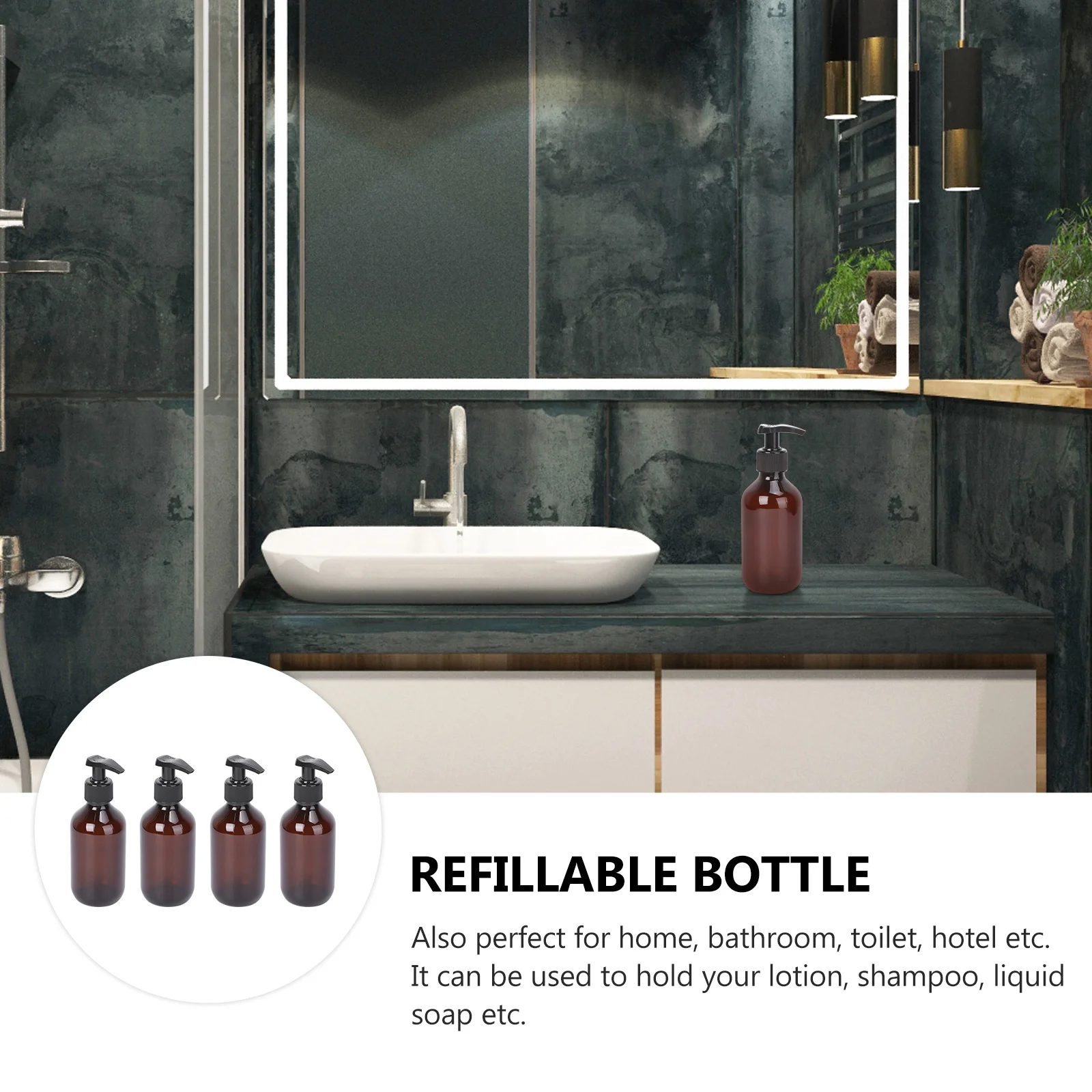 4Pcs 300ml Subpackaging Bottle Refillable Empty Pe Press Pump for Lotion Shampoo Soap Portable Travel Home Bathroom Hotel