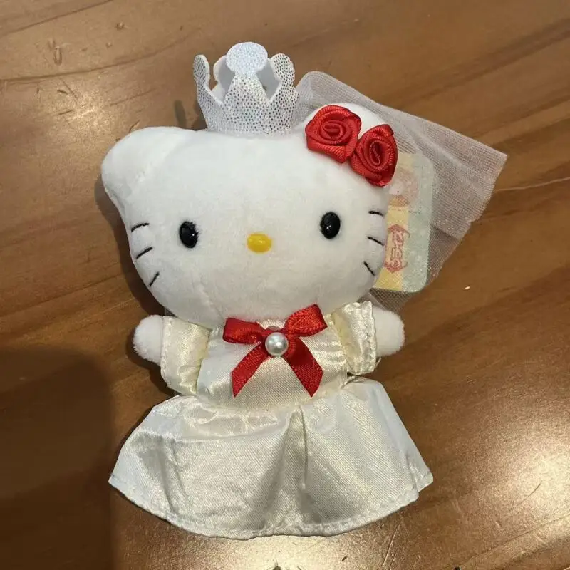 산리오 헬로 키티 다니엘 만화 커플 화이트 웨딩 드레스 블루 슈트 소프트 플러시 펜던트 레트로 귀여운 키체인 소녀 신혼 선물