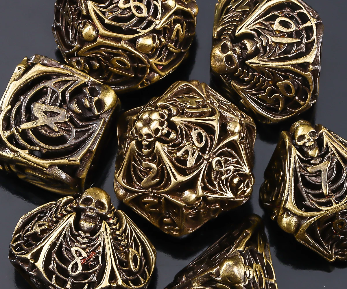 Skull Metal Dice, Hollow Skeleton Dice,  Dungeons and Dragons Dice Set