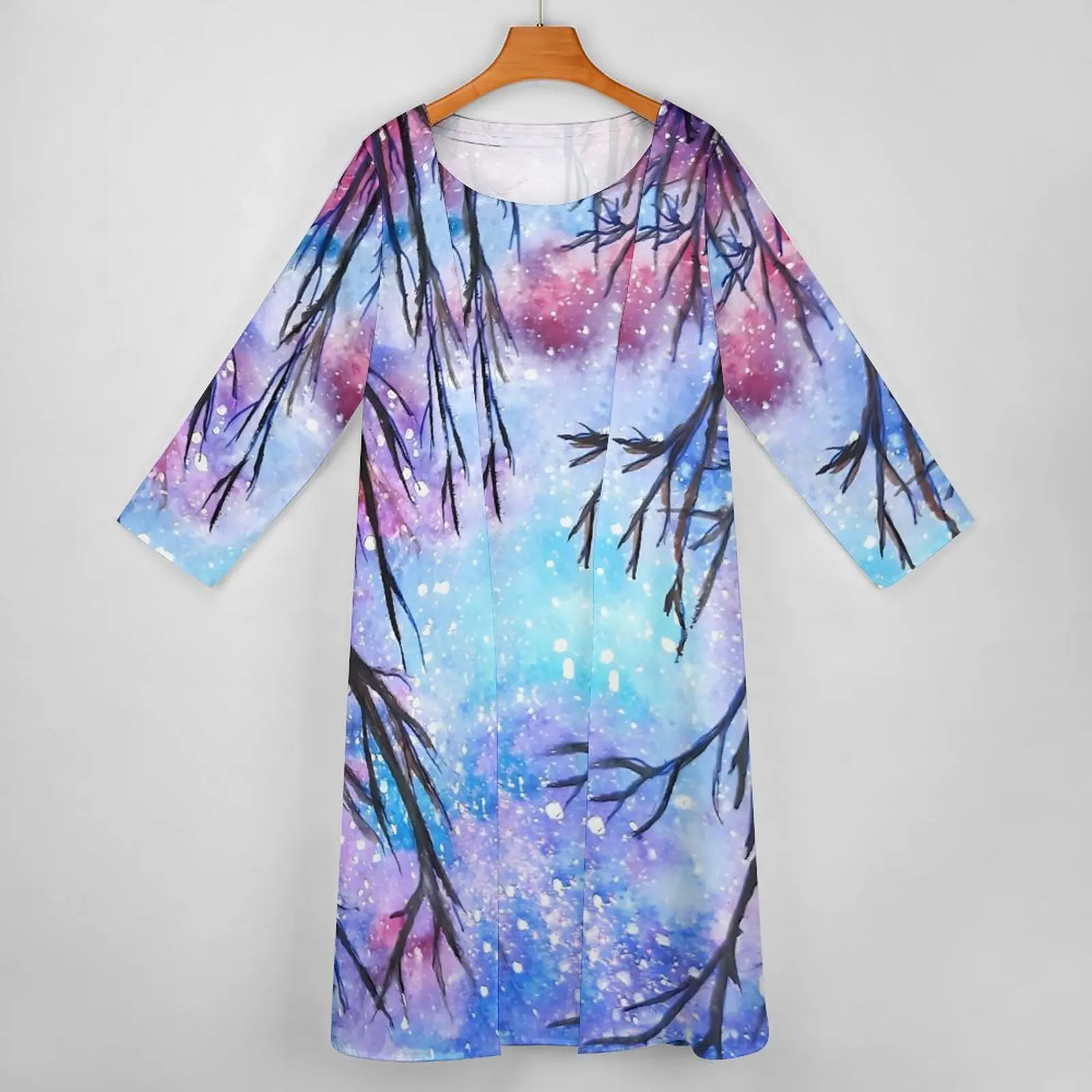 October Starry Night Dress Abstract Galaxy Night Club Maxi Dress Long Sleeve Graphic Casual Long Dresses Oversized Vestidos