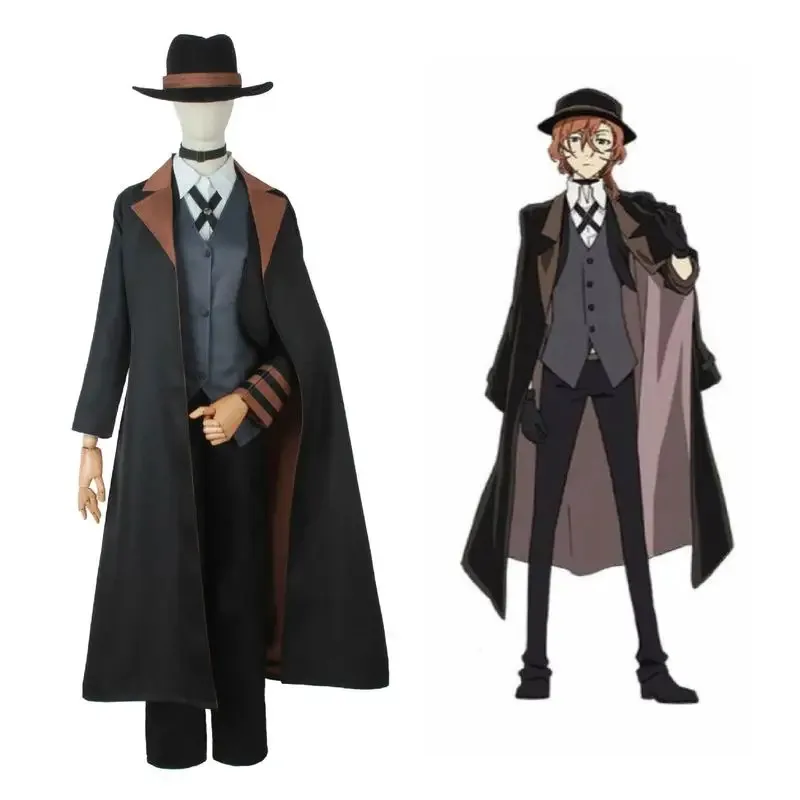 2025 Nuevo disfraz de perros callejeros Bungou para hombres y mujeres, traje de cosplay de Nakahara Chuuya, peluca, sombrero, guante, c ★ ★ ★ hh