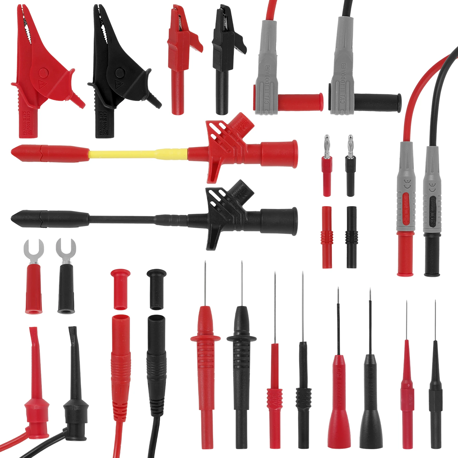 Silicone Multimeter Test Leads Set with Replaceable Probes Alligator Clips and Test Hooks 1000V 10A CAT III