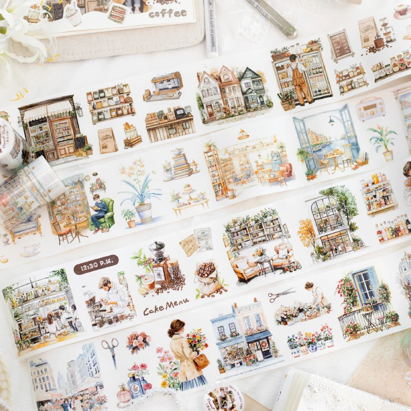 Retro Street View 70mm X 2m/roll Washi Tape Memory Fragmented Creative Collage DIY Scrapbooking Material Sticker