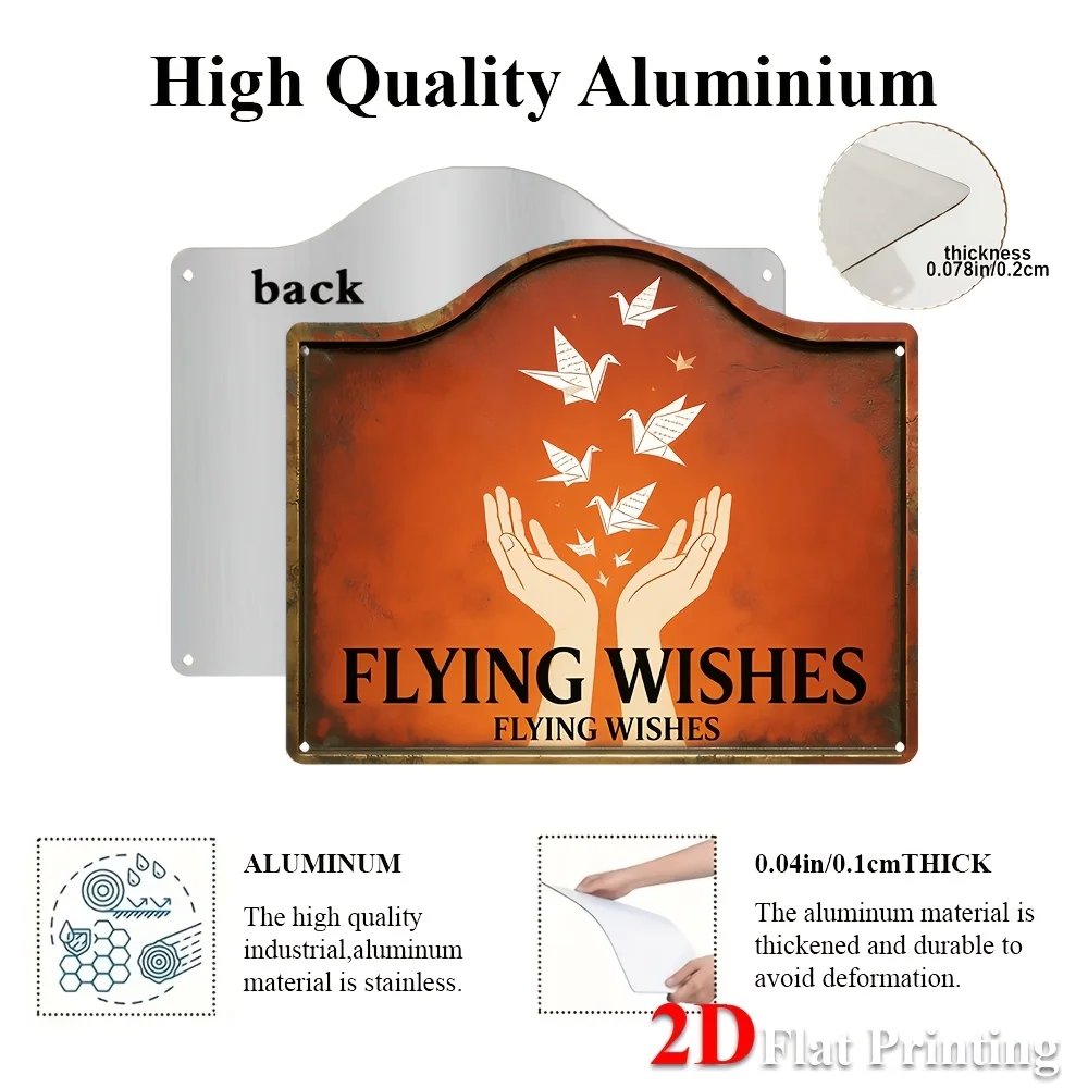 1pc 2D Flat Sign Artwork Featuring A Vintage Design Titled 'Flying Wishes', Showcasing Hands Letting Go Of Origami Cranes
