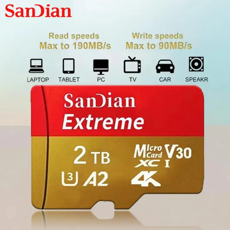 การ์ด SD ขนาดเล็ก2TB 128GB การ์ดความจำ256GB 512GB บัตร TF 1TB สำหรับโทรศัพท์กล้อง MP3/เครื่องเล่น MP4แฟลชการ์ดความจำ V30ความเร็วสูง