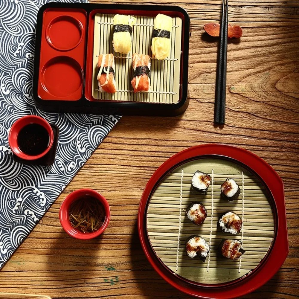 Japanese Style Cold Noodle Dish with Bamboo Mat Plastic Sushi Food Tray Multipurpose Fashionable Soba Noodles Plate Party view 2