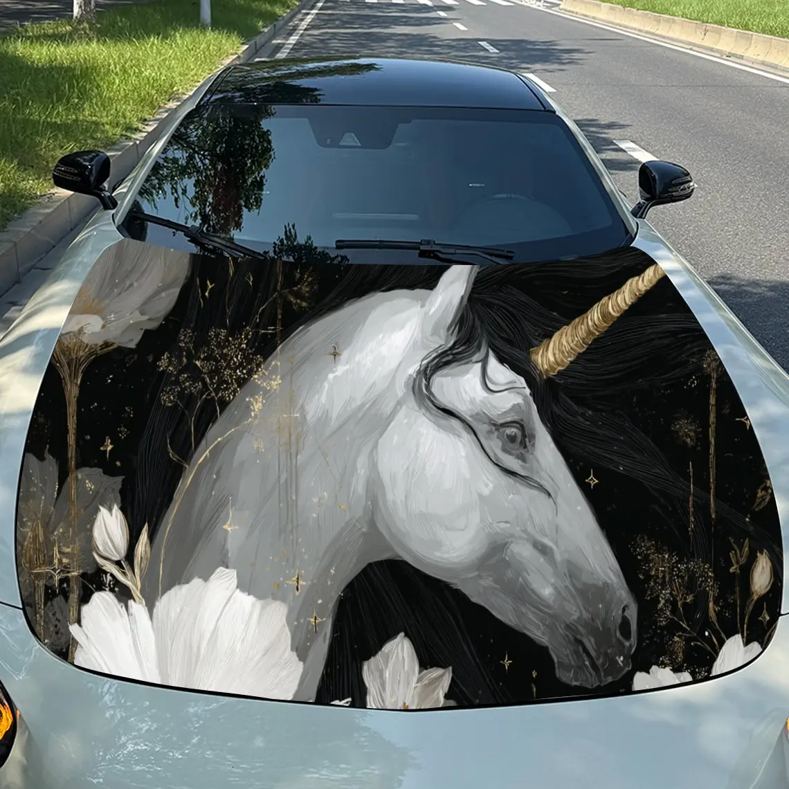 

Элегантные серые наклейки на капот автомобиля с единорогом — самоклеящаяся, водонепроницаемая и прочная виниловая пленка, украшение и защита вашего автомобиля, подходит для F