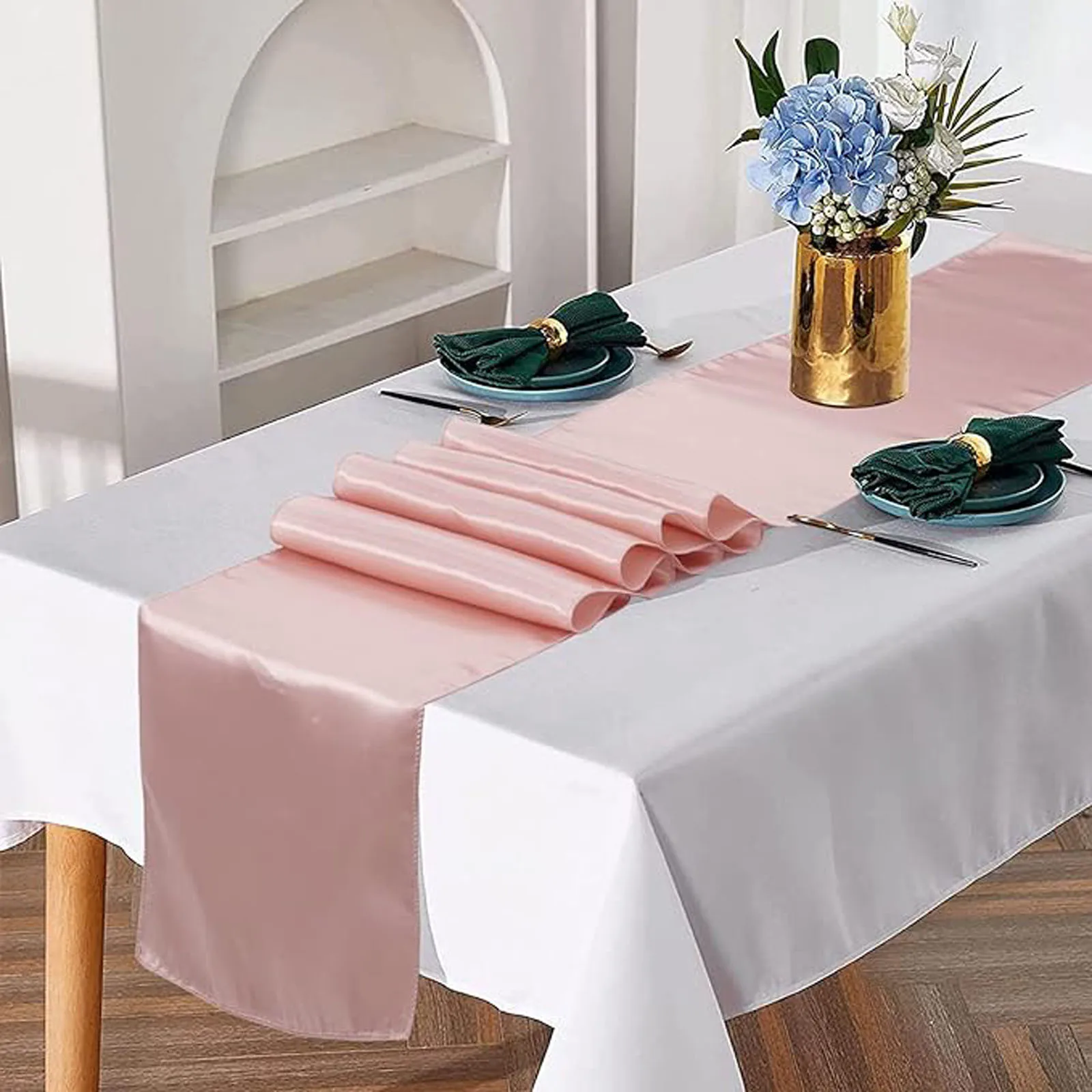 30cmx275cm Satin Table Runner Banquet Wedding for Party Event Home Decoration Supply Tablecloth Cover(12*108inch)