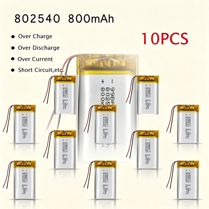 802540 3.7V Lipo Battery 800mAh Lithium Polymer Rechargeable Batteries for Beauty Instrument Bluetooth Headset Toy Handheld Fans