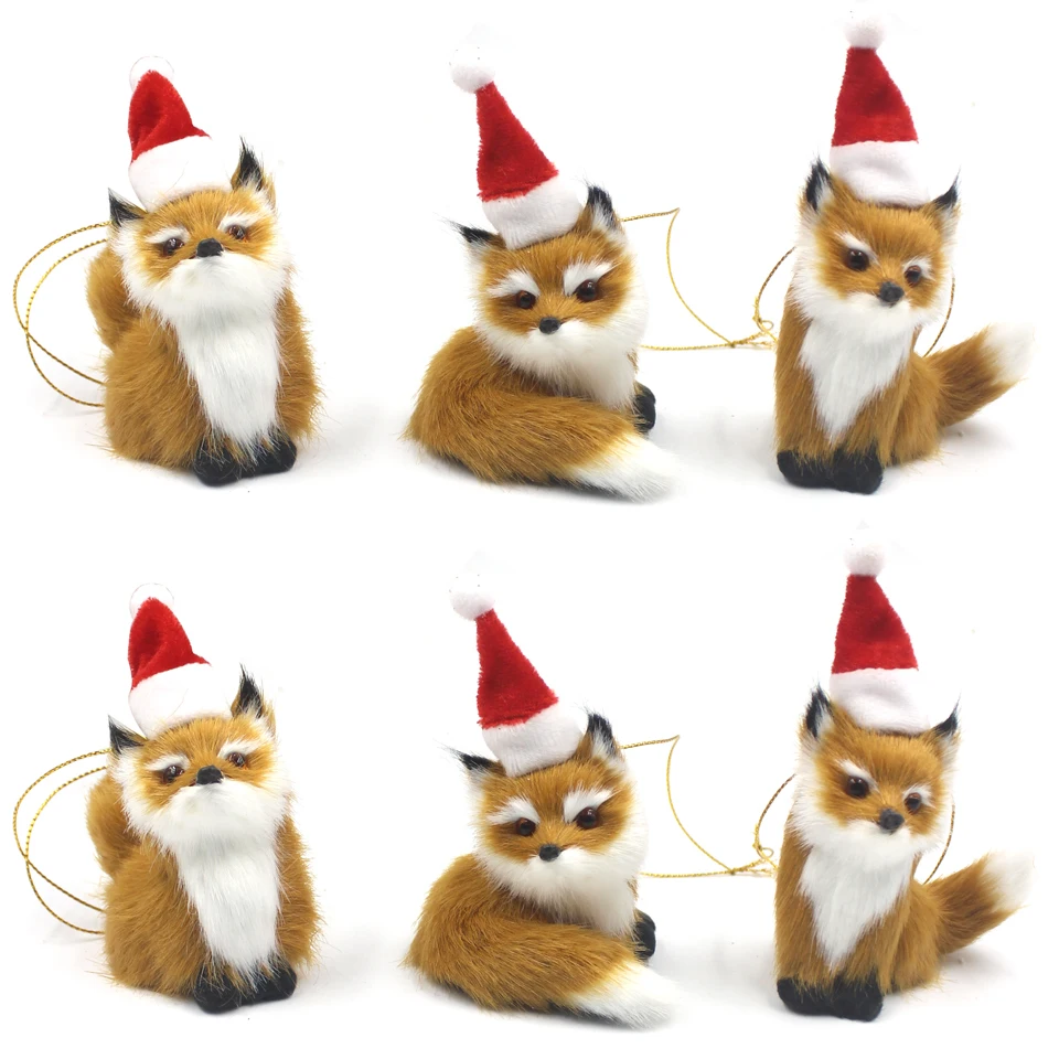 Simulation Fox Toy Furs Squatting Fox Model Christmas Decoration Animals World With Static Action Figures Kids Toys Gift Navidad