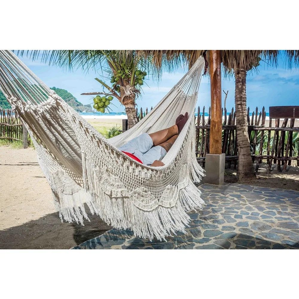 Handmade Hammock, Matrimonal Hammock Double Hammock, Made with 100% Natural Cotton - The World's Best Hammock! (King, Off-White)