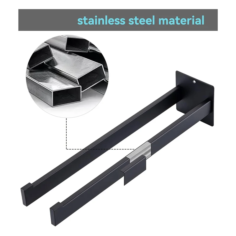 A03I-1 pçs toalheiro sem necessidade de perfuração auto-adesivo duplo quadrado fixado na parede de aço inoxidável para banheiro e cozinha 40c