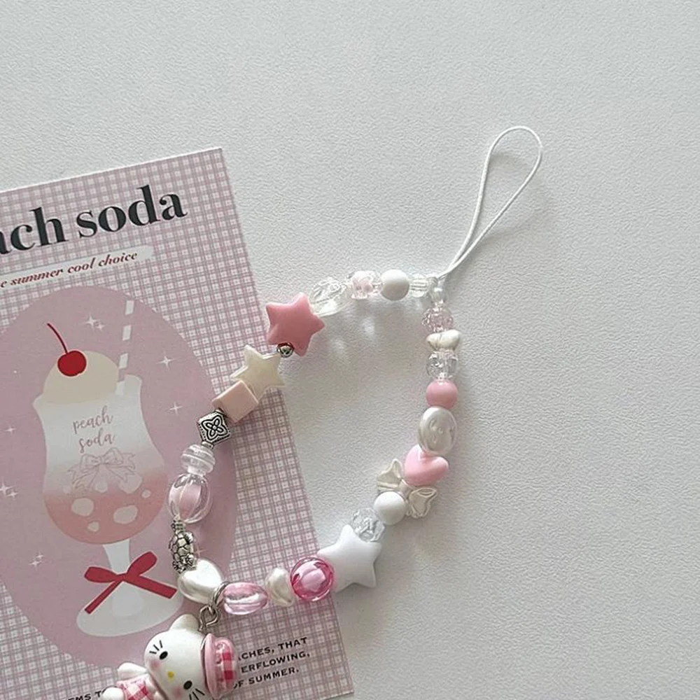 Sanrio Red Checkered Hello Kitty Phone Pendant Cartoon Kitty Phone Case Chain Keychain Backpack Accessories Gift