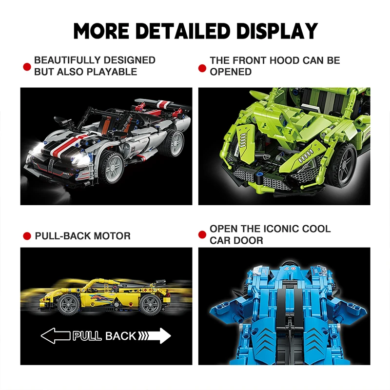 Conjunto de blocos de construção de carro de corrida, conjunto de construção de carro esportivo colecionável, modelo de carro de brinquedo para meninos e meninas de 6 anos ou mais