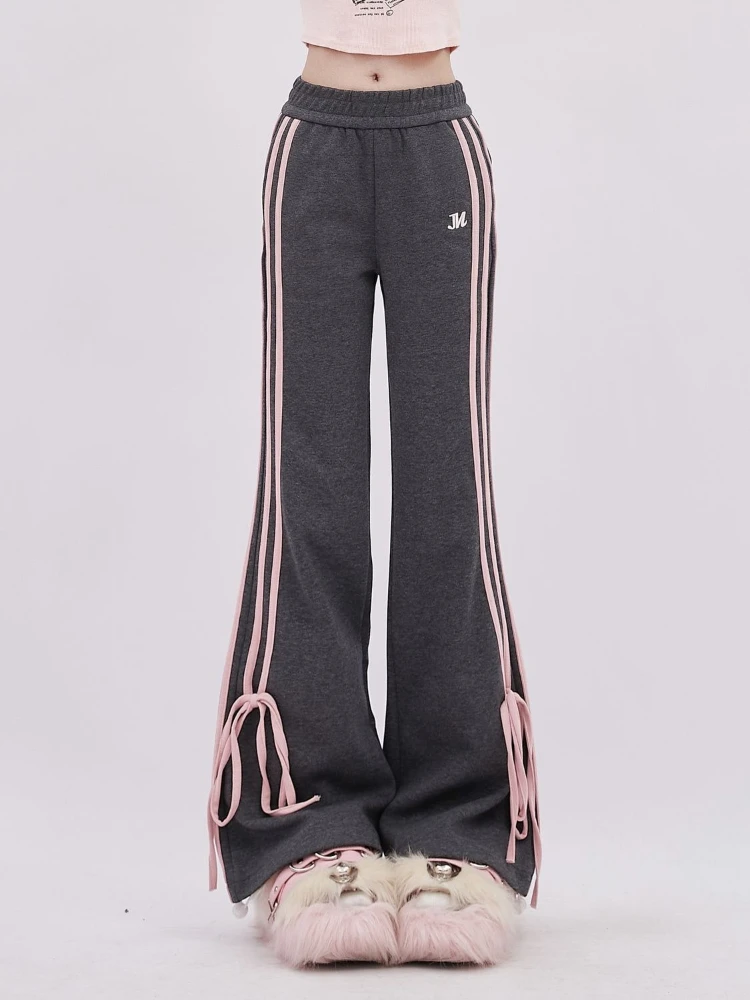 Casual Butterfly Strap Side Decoration Flared Pants Autumn Summer New Loose and Loose Wide Leg Pants Sweet Young Women Girls Y2K