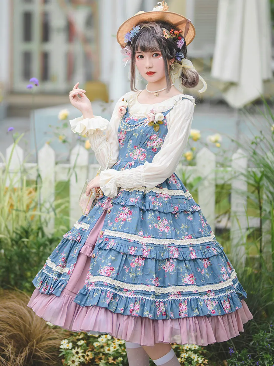

Prairie Chic Lolita JSK Dresses Cotton Sleeveless Ruffles Floral Print Lolita Dresses