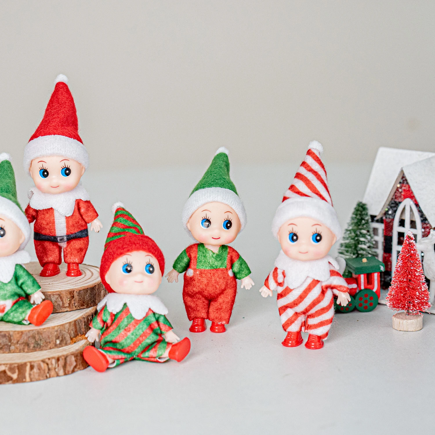 4/5/6 Pcs Mini Baby Elf Christmas Doll Mini Miniature Plaid Accessories Green and Red Suitable for Xmas New Year Decor Gift