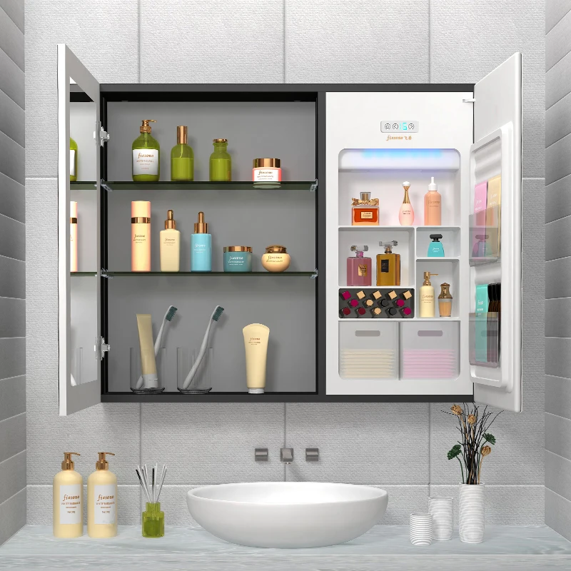 Modern Aluminum Bathroom Vanities Custom Waterproof Bathroom Cabinet Sets with Make-up Refrigerator