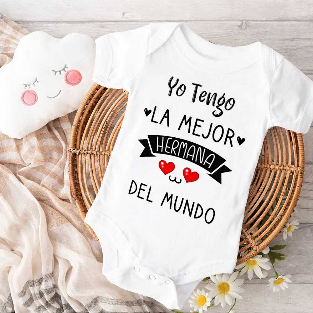 I Have The Best Sister in The World Spanish Print Infant Bodysuit Newborn Short Sleeve Jumpsuit Cute Baby Romper Toddler Clothes