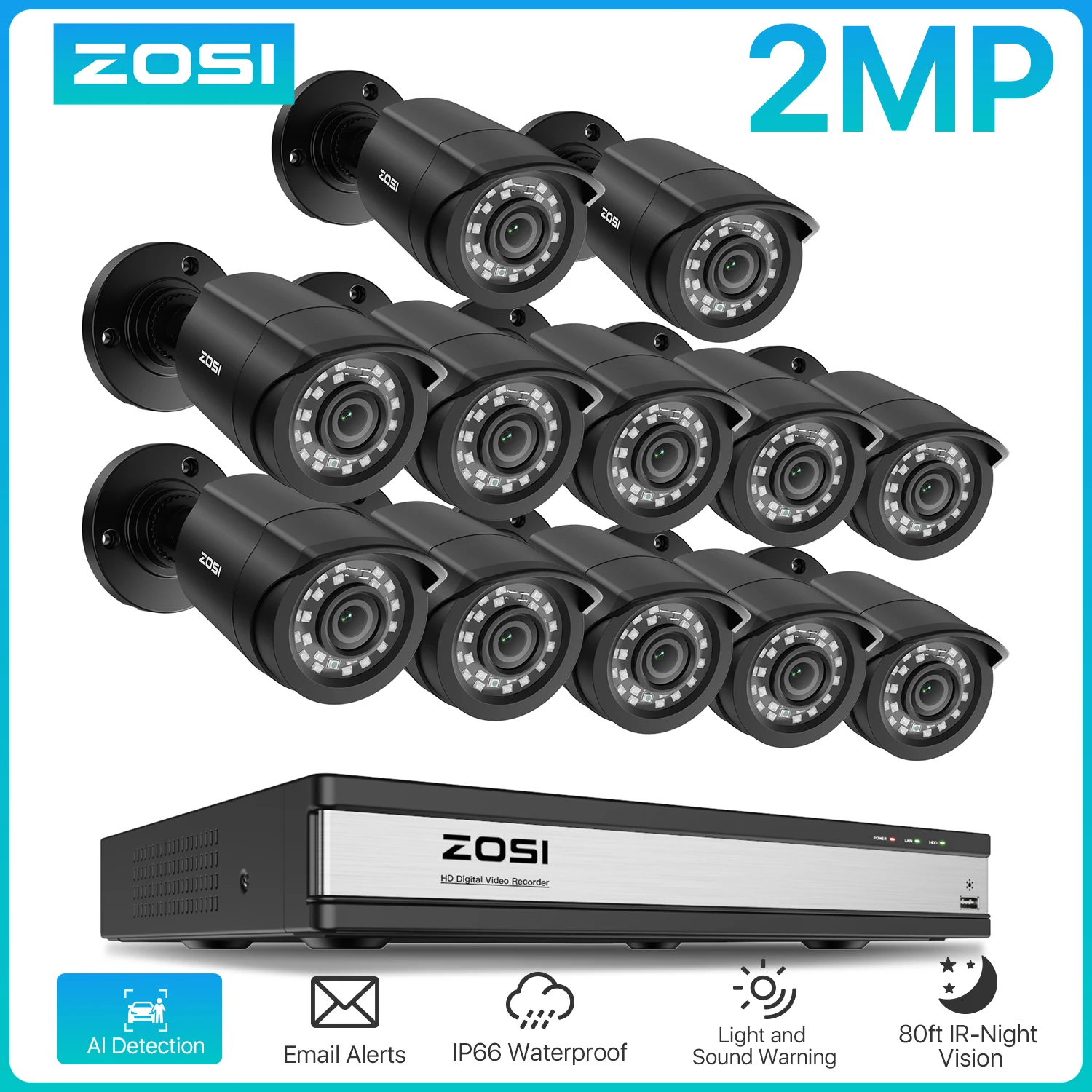 

Система видеонаблюдения ZOSI 16CH 3K Lite с H.265+5MP Lite HD-TVI DVR и камерами видеонаблюдения 1080P для улицы и помещений, комплект CCTV