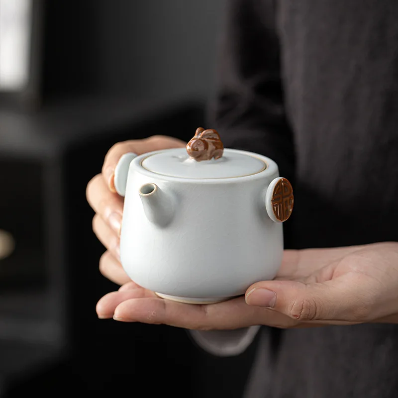 Ru Ware Travel Tea Set Portable Quick Cup Ceramic One Pot Two Cups Outdoor Women's Mid-Autumn Festival Gift High-End