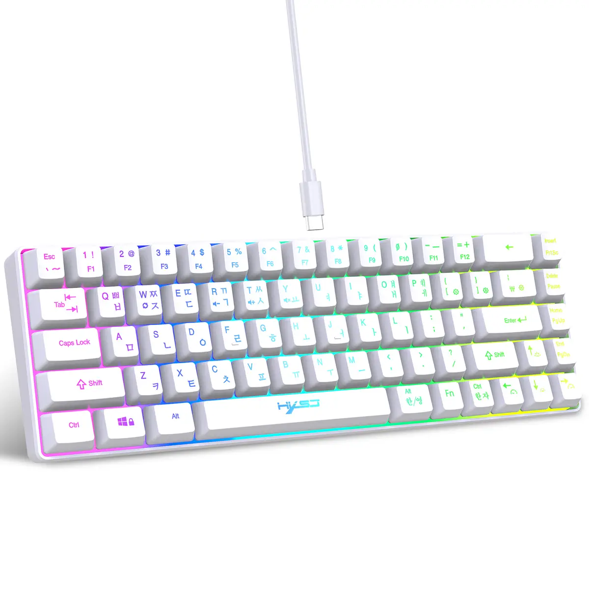 68 키 게임용 키보드 USB 유선 휴대용 20 RGB 백라이트 Windows 노트북 컴퓨터 용 한국어 러시아어 영어 키보드
