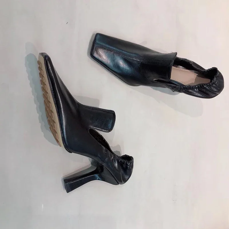 French Retro Single Shoes Women's Early Spring New Style Temperament Square Head Cat Heel Comfortable High Heels