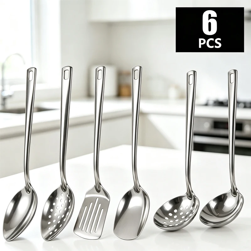 6pcs household square handle public service tableware set, stainless steel banquet service utensils