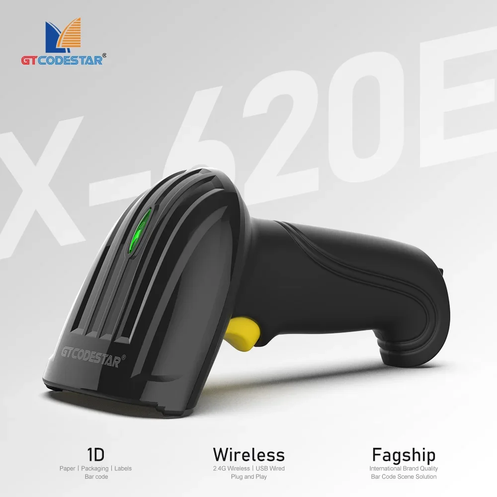 GTCODESTAR X-620E Handheld Wireless Bar Code Reader Laser Barcode Scanner Inventory 1D Barcode Scan Gun for Supermarket Scanning